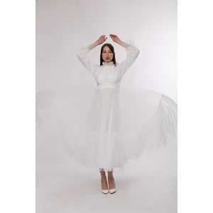 Tesettür Abiye Elbise Hayal Tül Büzgü Detaylı