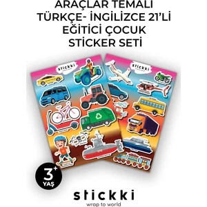 Araçlar Temalı İngilizce-Türkçe 21'Lİ Eğitici Çocuk Sticker Seti