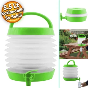 Su Sebili Katlanabilir Termos Çeşmeli Körüklü 5.5 Litre Piknik Kamp Su Ayran Meşrubat Içecek Bidonu Yeşil