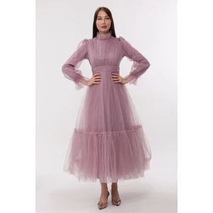 Tesettür Abiye Elbise Hayal Tül Büzgü Detaylı