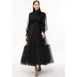 Tesettür Abiye Elbise Hayal Tül Büzgü Detaylı