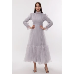 Tesettür Abiye Elbise Hayal Tül Büzgü Detaylı