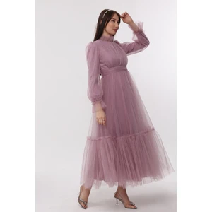 Tesettür Abiye Elbise Hayal Tül Büzgü Detaylı