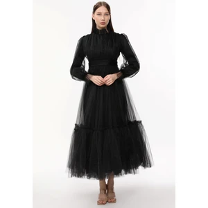 Tesettür Abiye Elbise Hayal Tül Büzgü Detaylı