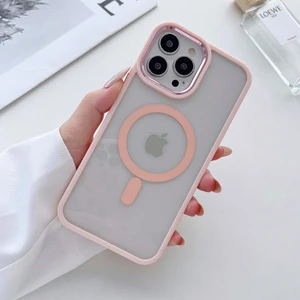 iPhone 14 Pro Kılıf Magsafe Özellikli Metal Kamera ve Tuş Tasarımlı Arkası Sararmaz Sert Şeffaf