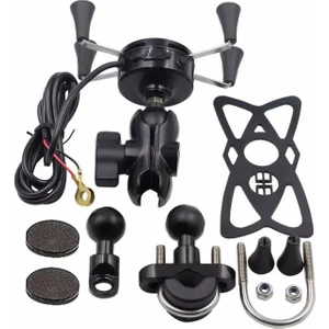 Motosiklet Şarjlı Telefon Tutucu Vıtesli Unıversal Gidon Bağlantı Aparatlı Motor Telefon Tutucu