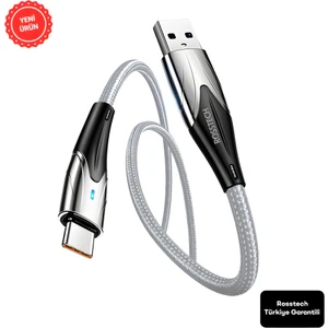 Type-C To USB LED Hızlı Şarj Kablosu 3.0A 15W 1m (Rosstech Türkiye Garantili)