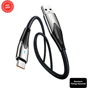 Type-C To USB LED Hızlı Şarj Kablosu 3.0A 15W 1m (Rosstech Türkiye Garantili)