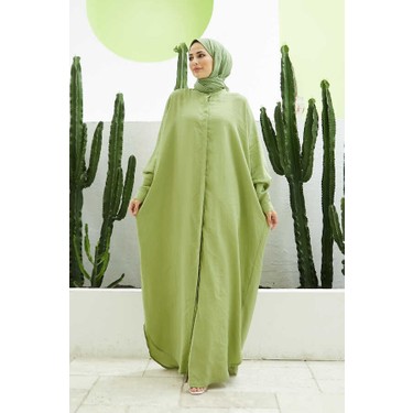 naOYaです。 Neways 6571-FENDI Modal Abaya Fıstık Yeşili Fiyatı