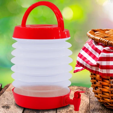 Telvesse Kırmızı Musluklu Katlanır Su Bidonu 5,5 Litre Akordiyon Tasarımı ile Kamp İçin