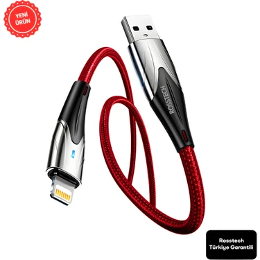 Rosstech Lightning To USB LED Hızlı Şarj Kablosu iphone Uyumlu 1m (Rosstech Türkiye