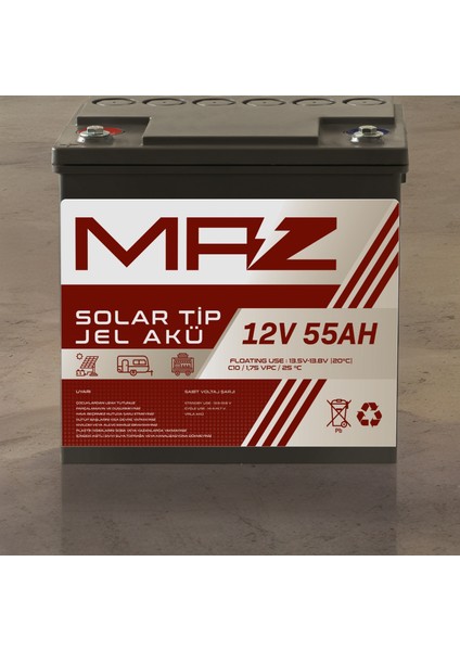 12 Volt 55 Amper (Ah) Solar Jel Akü (Güneş Paneli Akü) fiyatları