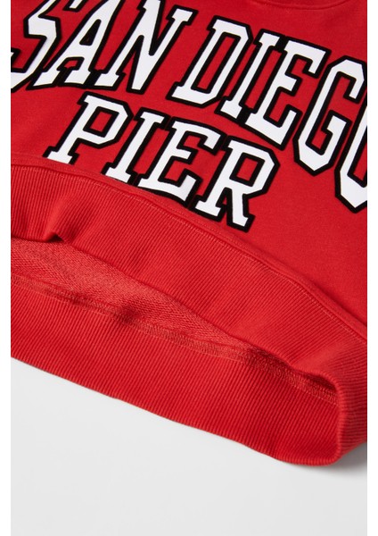Kız - Erkek Çocuk Unisex Kırmızı Renk San Diego Pier Yazı Baskılı Hoodie Kapüşonlu Sweatshirt fiyatları