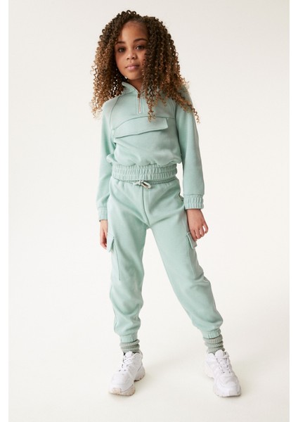 Kız Çocuk Soft Green - Yeşil Renk Fermuarlı Eşofman Takımı