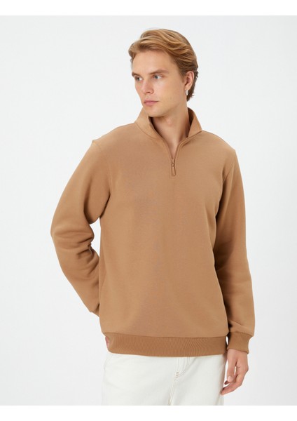Yarım Fermuarlı Sweatshirt Dik Yaka Uzun Kollu modelleri