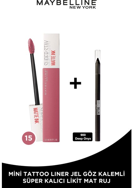 Maybelline New York Super Stay Matte Ink Likit Mat Ruj - 15 Lover - Pembe Mini Tattoo Liner Hediyeli