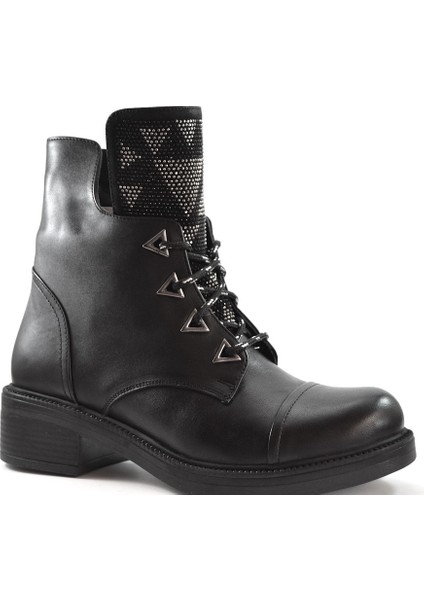 Yk-12 Siyah & Haki Hakiki Yağlı Deri Fermuarlı Kadın Postal Bot