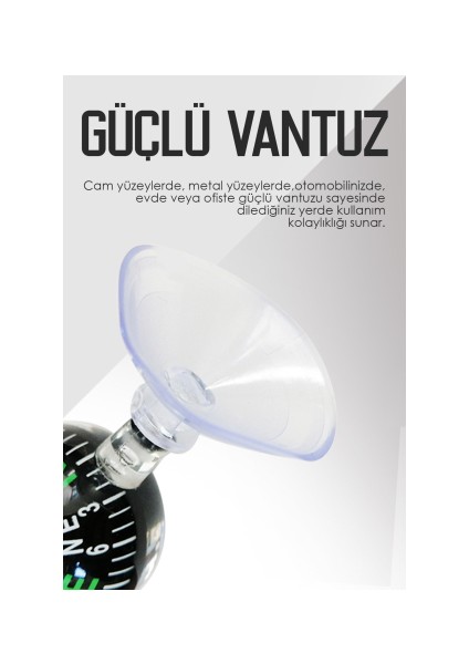 Araç Içi Vantuzlu Siyah Orta Boy Pusula Seti Orta Boy Pusula