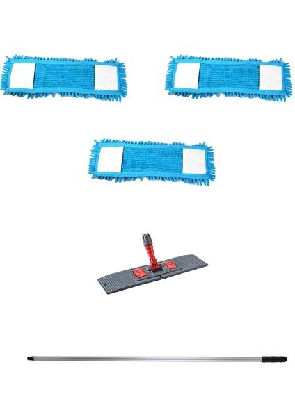 Makarna Şönil Kuru Nemli Palet Tablet Mop Yedek Seti Takımı - 3 Ad 80 Cm. Mop + Mop Tutucu + Sap