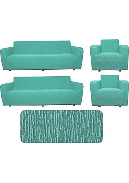 Jakarlı Düz Desen Koltuk Takım Kılıfı 3+3+1+1 Elastikli Koltuk Örtüsü