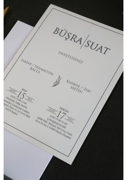 Beyaz Dikdörtgen Düğün Davetiyesi - Altın Yaldız - 2025 Yeni Model Düğün-Nişan-Kına-Nikah-Sünnet DAVETIYE-B575 modelleri