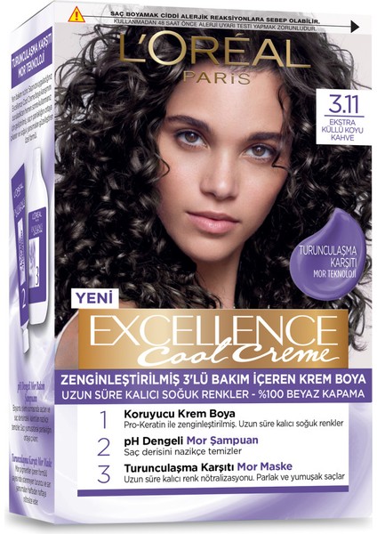 2'li Excellence Cool Creme Saç Boyası – 3.11 Ekstra Küllü Koyu Kahve Seti