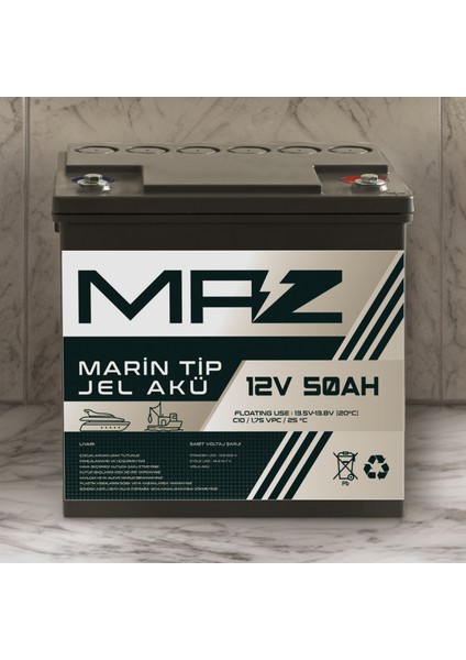 12 Volt 50 Amper (Ah) Marin Jel VRLA Akü (Yat Tekne Akü) modelleri
