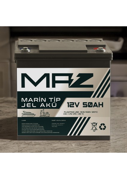 12 Volt 50 Amper (Ah) Marin Jel VRLA Akü (Yat Tekne Akü) fırsatları