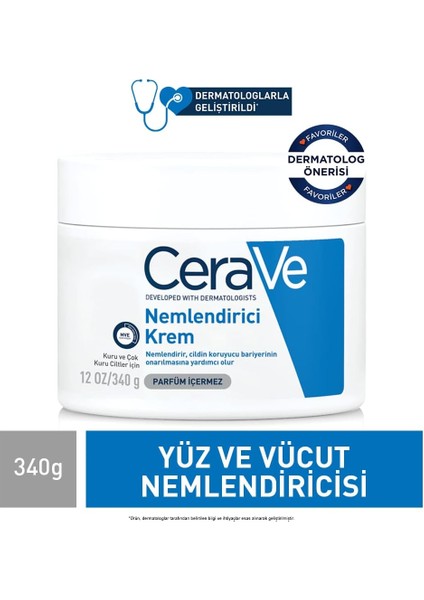 Cerave Kuru Ciltlere Uygun Seramid ve Hyaluronik Asit Içeren El, Yüz ve Vücut Için Nemlendirici Krem