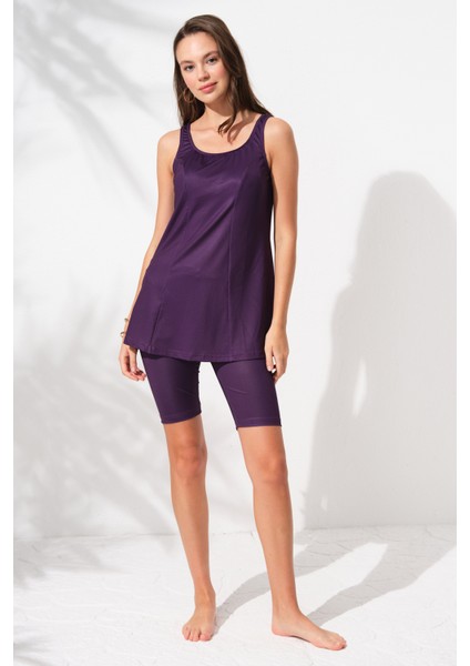Askılı Tesettür Tankini Takım Mor 231930