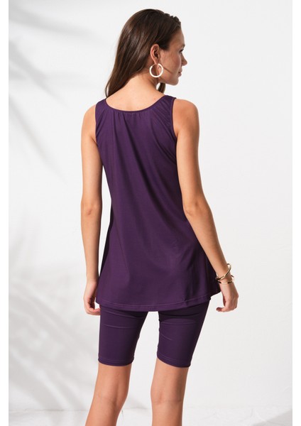Askılı Tesettür Tankini Takım Mor 231930