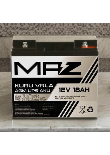 12 Volt 18 Amper Kuru Agm Vrla Güç Kaynağı Ups Akü