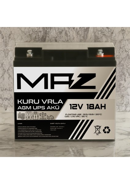 12 Volt 18 Amper Kuru Agm Vrla Güç Kaynağı Ups Akü fiyatları