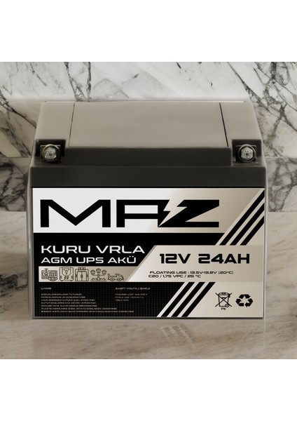 Maz Akü 12 Volt 24 Amper  Kuru Agm Vrla Güç Kaynağı Ups Akü