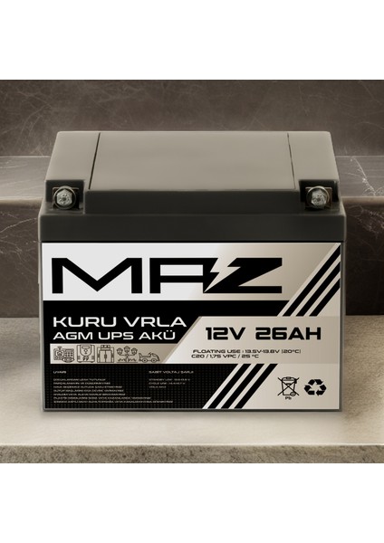 12 Volt 26 Amper Kuru Agm Vrla Güç Kaynağı Ups Akü modelleri