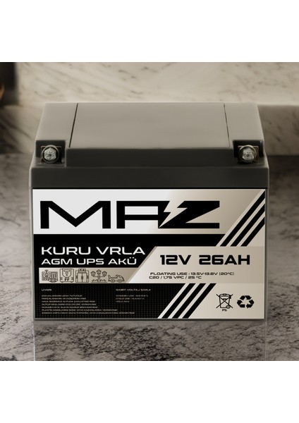 12 Volt 26 Amper Kuru Agm Vrla Güç Kaynağı Ups Akü indirimleri