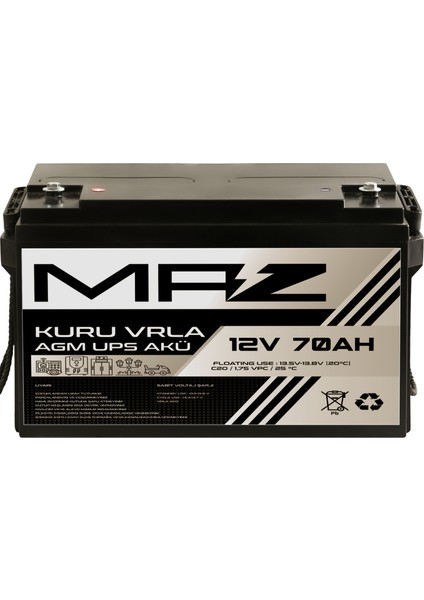 12 Volt 70 Amper Kuru Agm Vrla Güç Kaynağı Ups Akü
