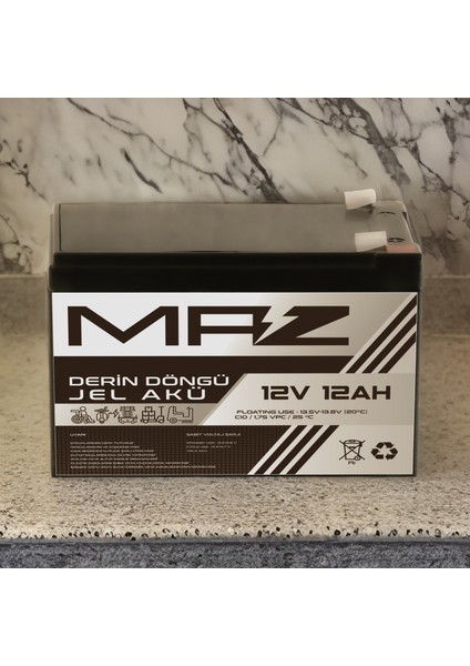 Maz Akü 12 Volt 12 Amper  Derin Döngü Jel Akü Max Performans