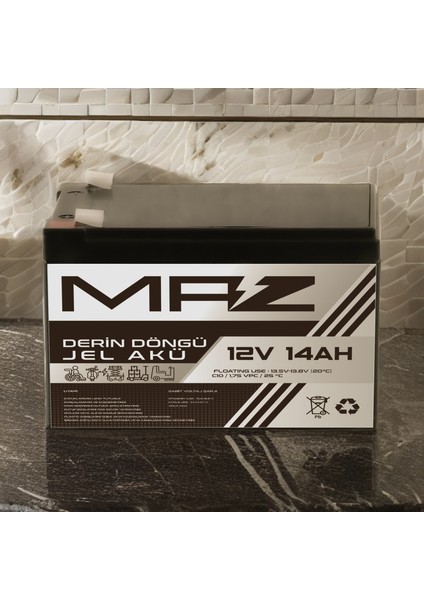 Maz Akü 12 Volt 14 Amper  Derin Döngü Jel Akü Max Performans