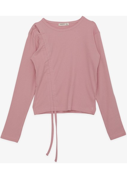 Kız Çocuk Uzun Kollu Tişört Büzgülü 8-14 Yaş, Gülkurusu