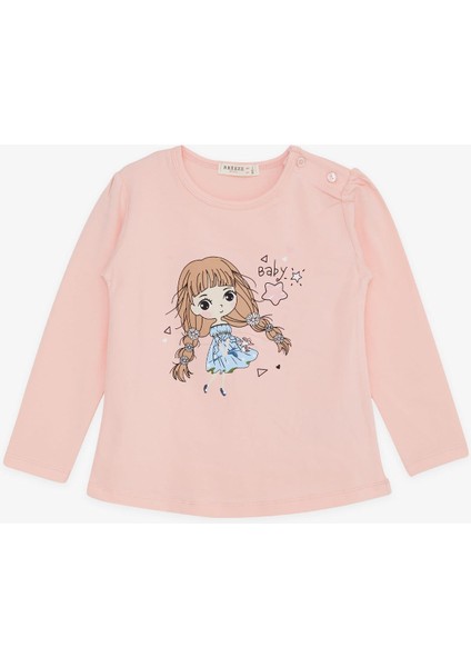 Kız Çocuk Uzun Kollu Tişört Çiçekli Kız Baskılı 1-4 Yaş, Somon