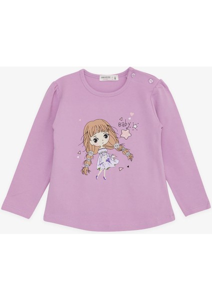 Kız Çocuk Uzun Kollu Tişört Çiçekli Kız Baskılı 1-4 Yaş, Eflatun