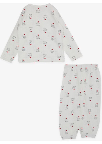 Kız Bebek Pijama Takımı Kalp Yazı Desenli 9 Ay-3 Yaş, Ekru