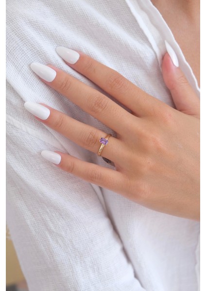 Güzide 14 Ayar Altın Mor Taşlı Yüzük