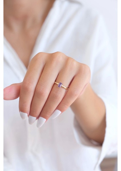 Güzide 14 Ayar Altın Mor Taşlı Yüzük fiyatları