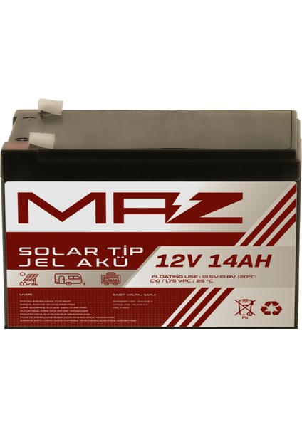 12 Volt 14 Amper (Ah) Solar Jel Akü (Güneş Paneli Akü)