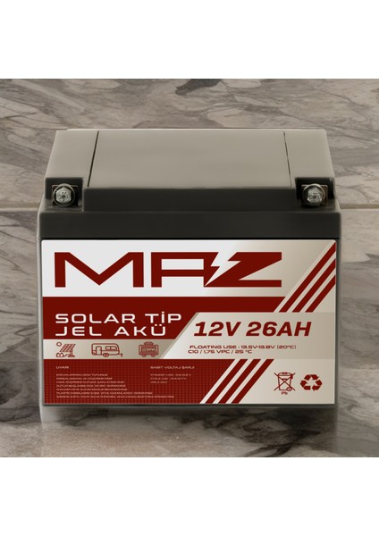 12 Volt 26 Amper (Ah) Solar Jel Akü (Güneş Paneli Akü) modelleri