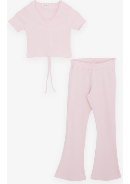 Kız Çocuk Ispanyol Paça Taytlı Crop Takım 5-10 Yaş, Pembe