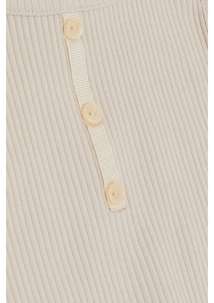 Kız Çocuk Crop Tişört Düğme Aksesuarlı 9-14 Yaş, Bej modelleri