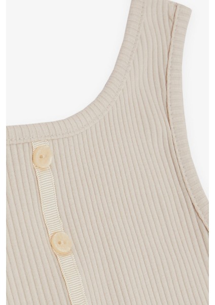 Kız Çocuk Crop Tişört Düğme Aksesuarlı 9-14 Yaş, Bej fırsatları